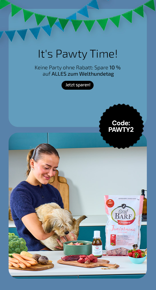 Welthundetag bei Graf BARF: 10 % Rabatt auf alles mit dem Code PAWTY10