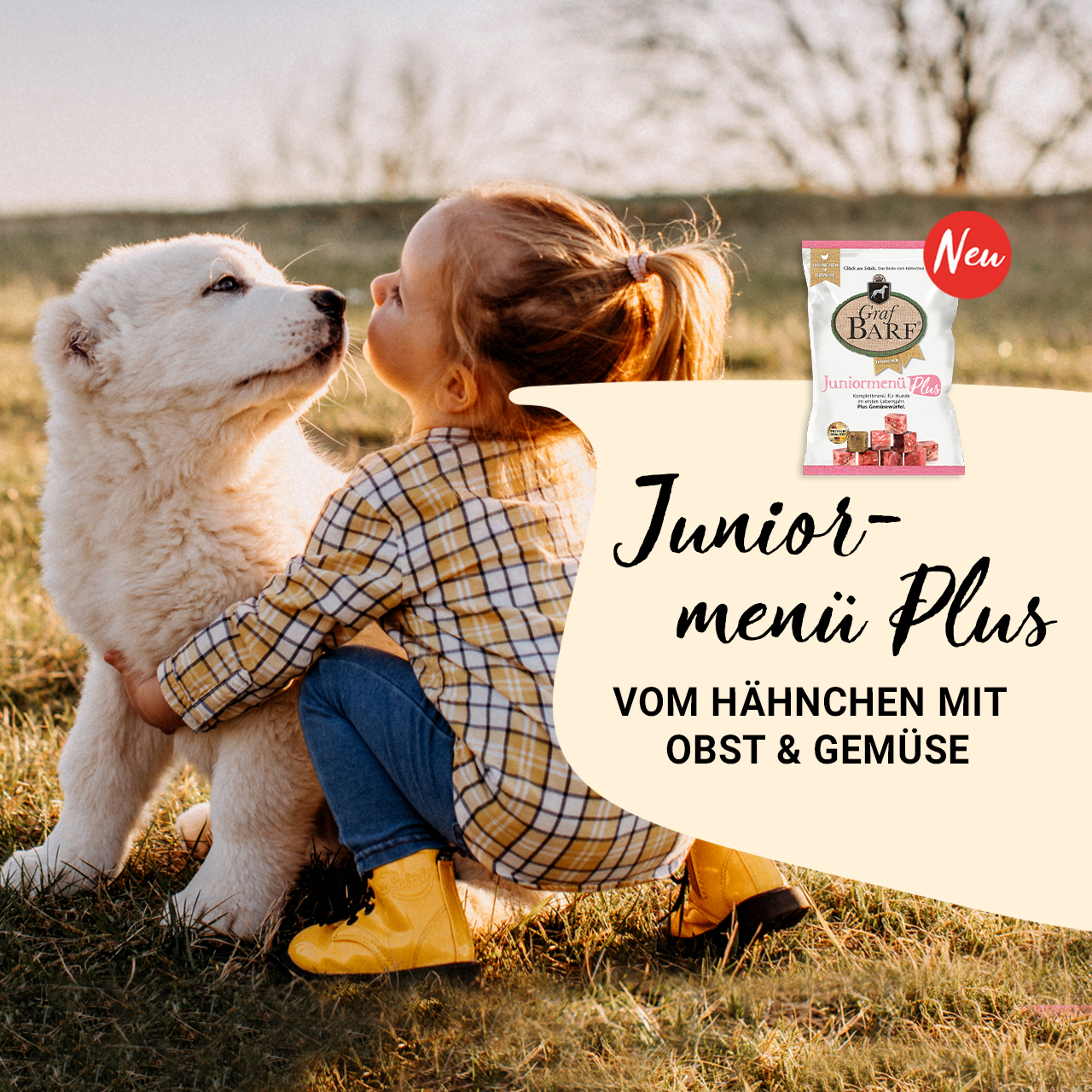Graf Barf Juniormenü plus Kleines Mädchen mit weißem Welpen