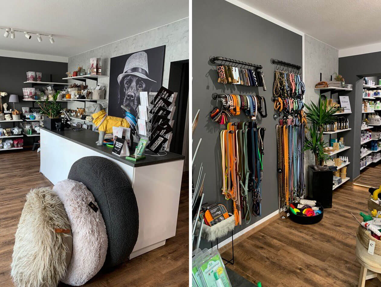 Barfinesse Blick in einen Laden mit Hundezubehör
