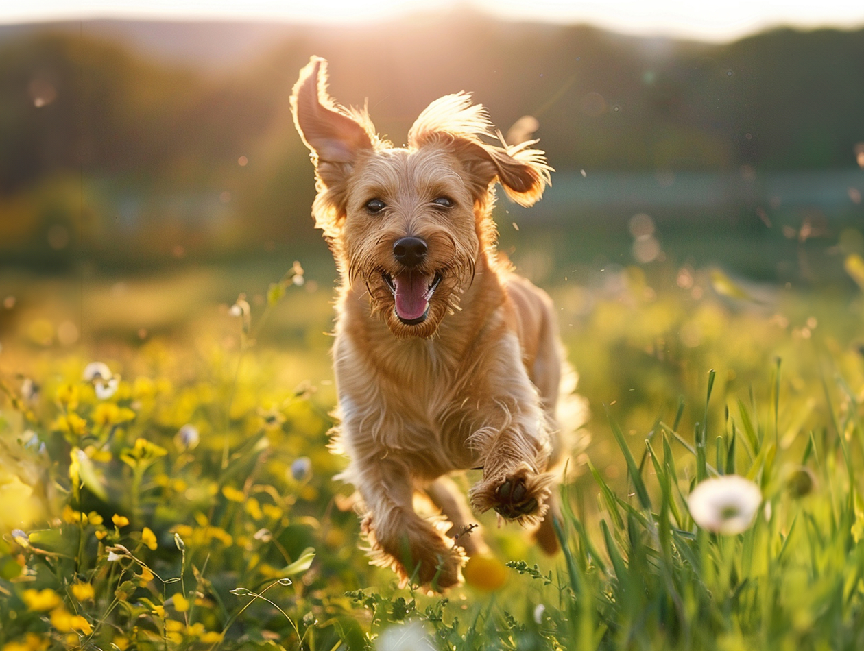 Echte Hingucker auf Instagram und Graf Barf-Liebhaber Hund sprint über eine Wiese