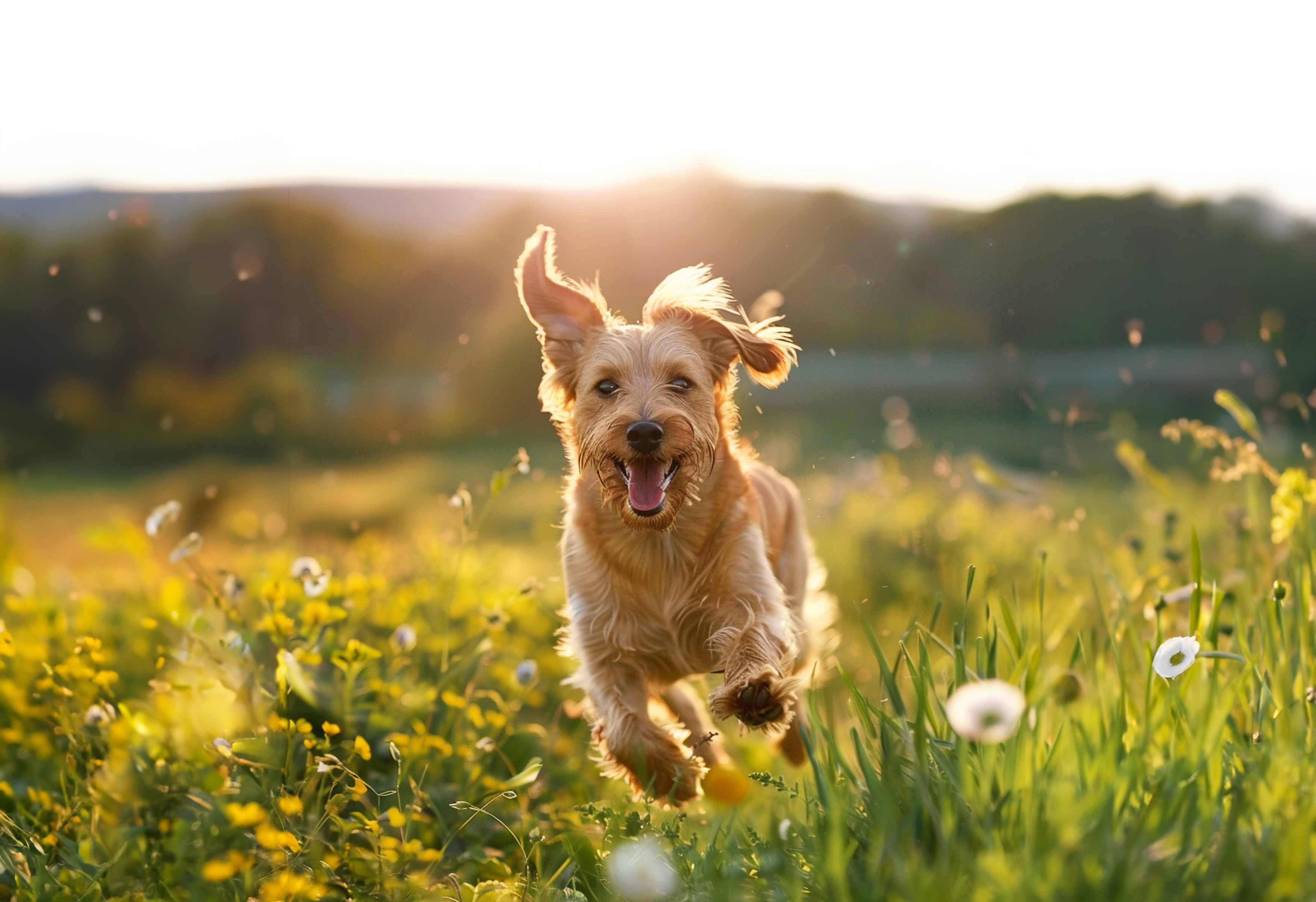 Freiheit Hund rennt durch eine Wiese